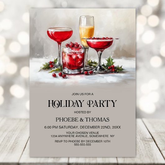 Holly Cocktails Holiday Party 招待状