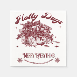 Holly Days Vintage Christmas スタンダードカクテルナプキン