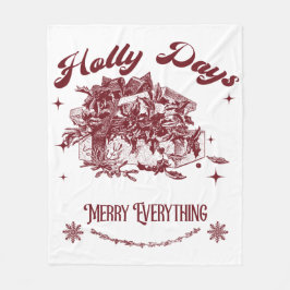 Holly Days Vintage Christmas フリースブランケット