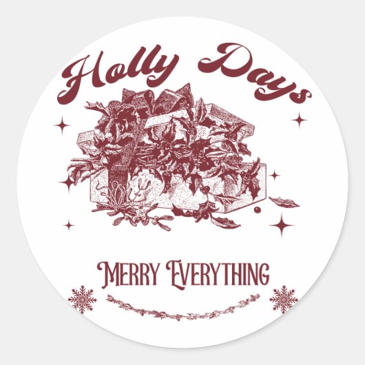 Holly Days Vintage Christmas ラウンドシール (正面)