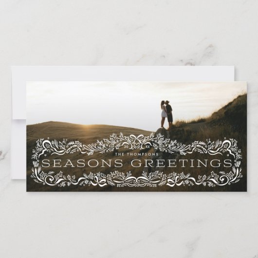 Holly Framed Seasons Greetings Photo Holiday Card (正面)