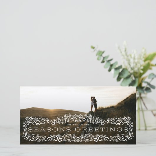 Holly Framed Seasons Greetings Photo Holiday Card (スタンド正面)