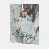 Holly Haf Wreath Monogram Winter Wedding Photo ガラスオーナメント (正面左)