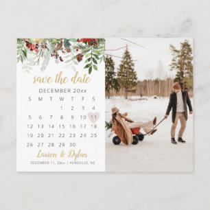 HOLLY Holiday Winter Photo Save The Dateはがきを保存 ポストカード