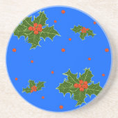 Holly (Ilex)クリスマスモチーフonフェスティバルブルー コースター (正面)