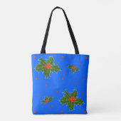 Holly (Ilex) Christmas Motif on Festive Blue  トートバッグ (裏面)