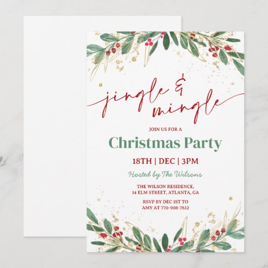 Holly Jingle and Mingle Christmas Party 招待状 (正面/裏面)