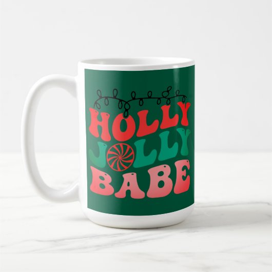 Holly Jolly babe Christmas Mug コーヒーマグカップ (左)