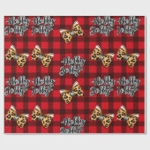 Holly Jolly Buffalo Plaid Christmas & Leopard Bows ラッピングペーパー (フラット)