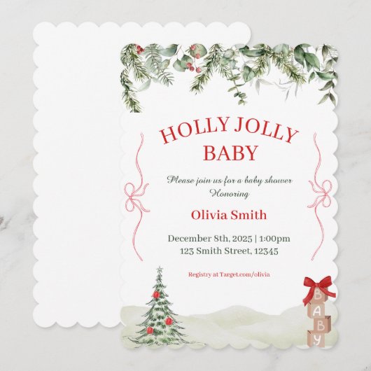 Holly Jolly Christmas Baby Shower Invite 招待状 (正面/裏面)