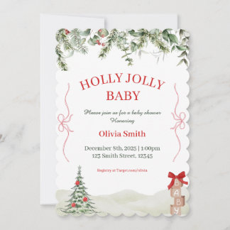Holly Jolly Christmas Baby Shower Invite 招待状