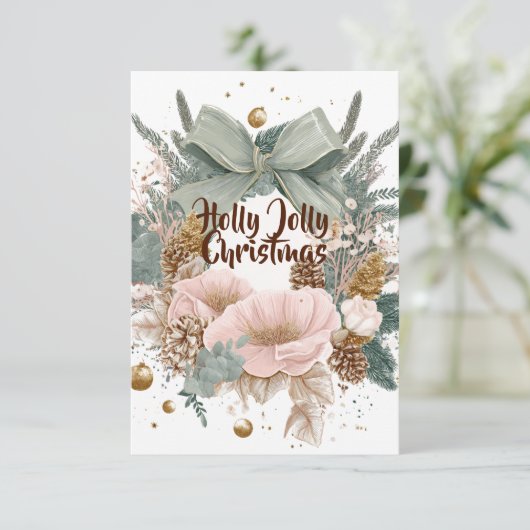 Holly Jolly Christmas Card – Festive Holiday Wish サンキューカード (スタンド正面)