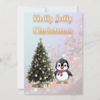 Holly Jolly Christmas Cute Penguin Paste 招待状