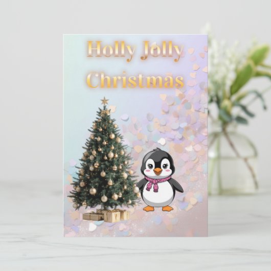 Holly Jolly Christmas Cute Penguin Paste 招待状 (スタンド正面)