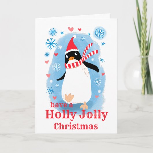 Holly jolly Christmas cute penguin with love from: シーズンカード (正面)