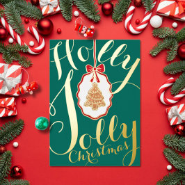 Holly Jolly Christmas Foil Holiday Card Green 箔シーズンカード