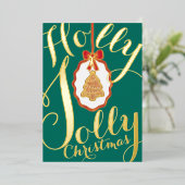 Holly Jolly Christmas Foil Holiday Card Green 箔シーズンカード (立ち正面)