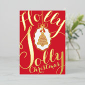 Holly Jolly Christmas Foil Holiday Card Red 箔シーズンカード (立ち正面)