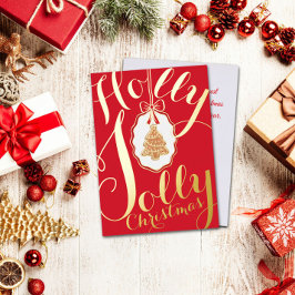 Holly Jolly Christmas Foil Holiday Card Red 箔シーズンカード