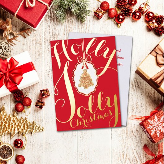 Holly Jolly Christmas Foil Holiday Card Red 箔シーズンカード
