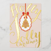 Holly Jolly Christmas Foil Holiday Card Soft Pink 箔シーズンカード (正面)