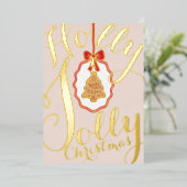 Holly Jolly Christmas Foil Holiday Card Soft Pink 箔シーズンカード (立ち正面)