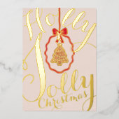 Holly Jolly Christmas Foil Holiday Card Soft Pink 箔シーズンカード (正面)