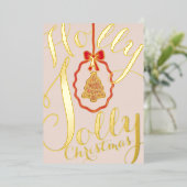 Holly Jolly Christmas Foil Holiday Card Soft Pink 箔シーズンカード (立ち正面)
