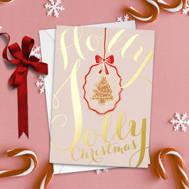 Holly Jolly Christmas Foil Holiday Card Soft Pink 箔シーズンカード