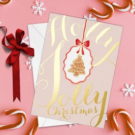 Holly Jolly Christmas Foil Holiday Card Soft Pink 箔シーズンカード