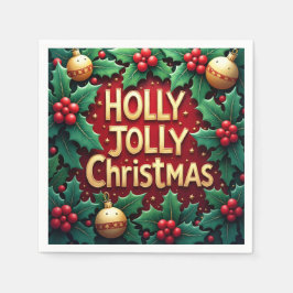 Holly Jolly Christmas Vintage Paper Napkin スタンダードカクテルナプキン