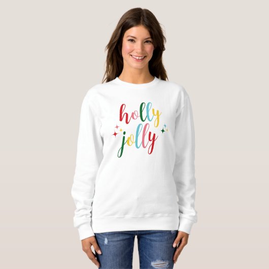 Holly Jolly Cute Colorful Script Christmas スウェットシャツ (正面フル)