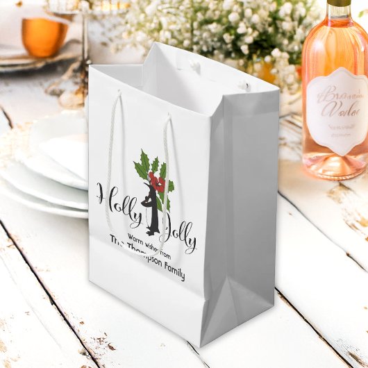 Holly Jolly Cute Funny Penguin Christmas ミディアムペーパーバッグ