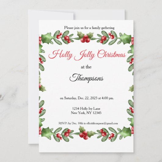 Holly Jolly Family Christmas Party  招待状 (正面)