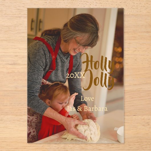 Holly Jolly family holiday photo beige year naboho アクリル招待状 (正面)