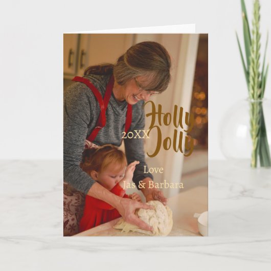 Holly Jolly family holiday photo beige year naboho カード (正面)