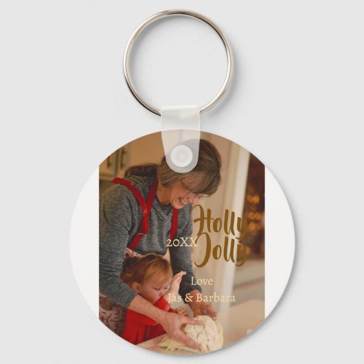 Holly Jolly family holiday photo beige year naboho キーホルダー (正面)