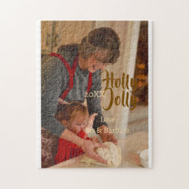 Holly Jolly family holiday photo beige year naboho ジグソーパズル