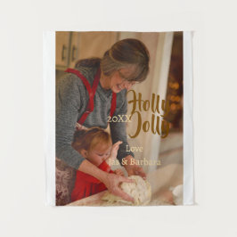 Holly Jolly family holiday photo beige year naboho タペストリー