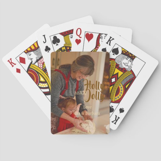 Holly Jolly family holiday photo beige year naboho トランプ (裏面)