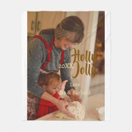 Holly Jolly family holiday photo beige year naboho フリースブランケット