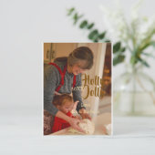 Holly Jolly family holiday photo beige year naboho ポストカード (スタンド正面)