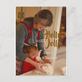 Holly Jolly family holiday photo beige year naboho ポストカード