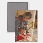 Holly Jolly family holiday photo beige year naboho マグネット (正面/裏面)