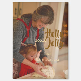 Holly Jolly family holiday photo beige year naboho マグネット