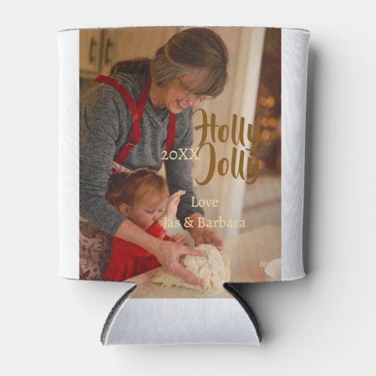 Holly Jolly family holiday photo beige year naboho 缶クーラー (正面)