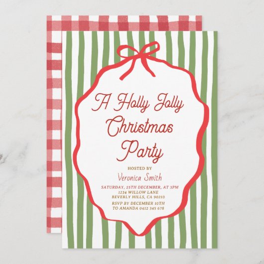 Holly Jolly Holiday Christmas Party Invitation 招待状 (正面/裏面)