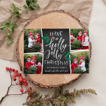 Holly Jolly | Holiday Photo Collage Card シーズンカード<br><div class="desc">Rustic and whimsical holiday photo card features four photos in a collage layout, with "have a holly jolly Christmas" in white hand lettered typography on a chalkboard background, accented with red and green holly leaves and berries. Personalize with your names beneath, and add an additional photo to the back on...</div>