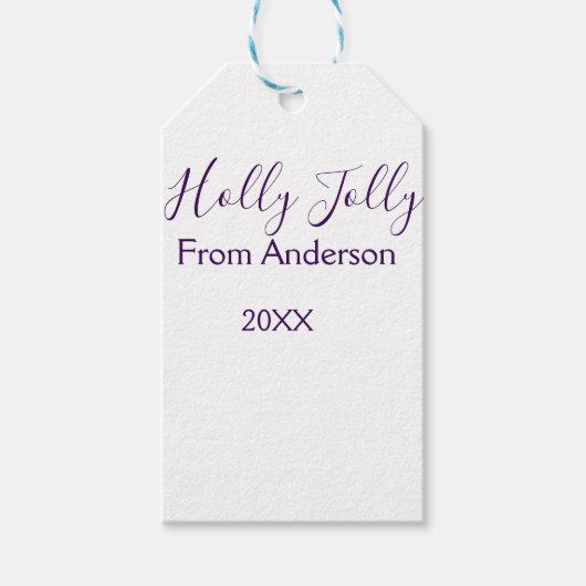 Holly Jolly holidays add name family year purple s ギフトタグ (正面)
