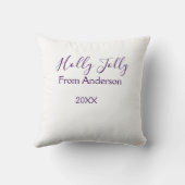Holly Jolly holidays add name family year purple s クッション (裏面)